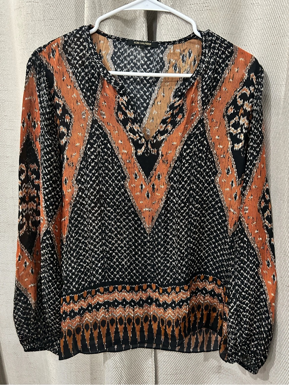 Kobi Halperin Black & Rust Printed V-Neck Long-Sleeve Blouse